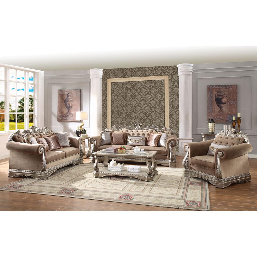 Northville Sofa w/5 Pillows, Velvet & Antique Silver