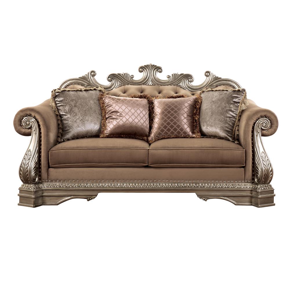 Northville Loveseat w/4 Pillows, Velvet & Antique Silver