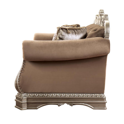 Northville Loveseat w/4 Pillows, Velvet & Antique Silver