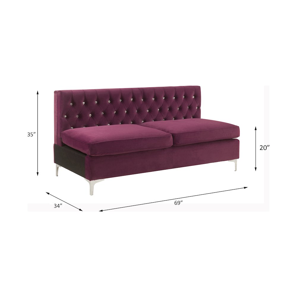Jaszira Modular - Armless Sofa, Burgundy Velvet