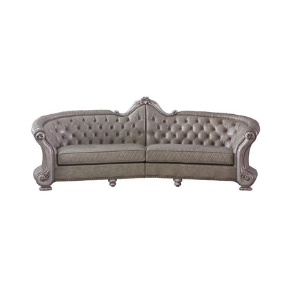 Dresden Sofa w/5 Pillow, Leatherette & Vintage Bone White