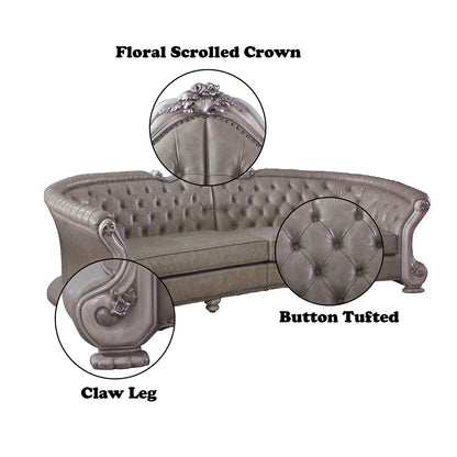 Dresden Sofa w/5 Pillow, Leatherette & Vintage Bone White