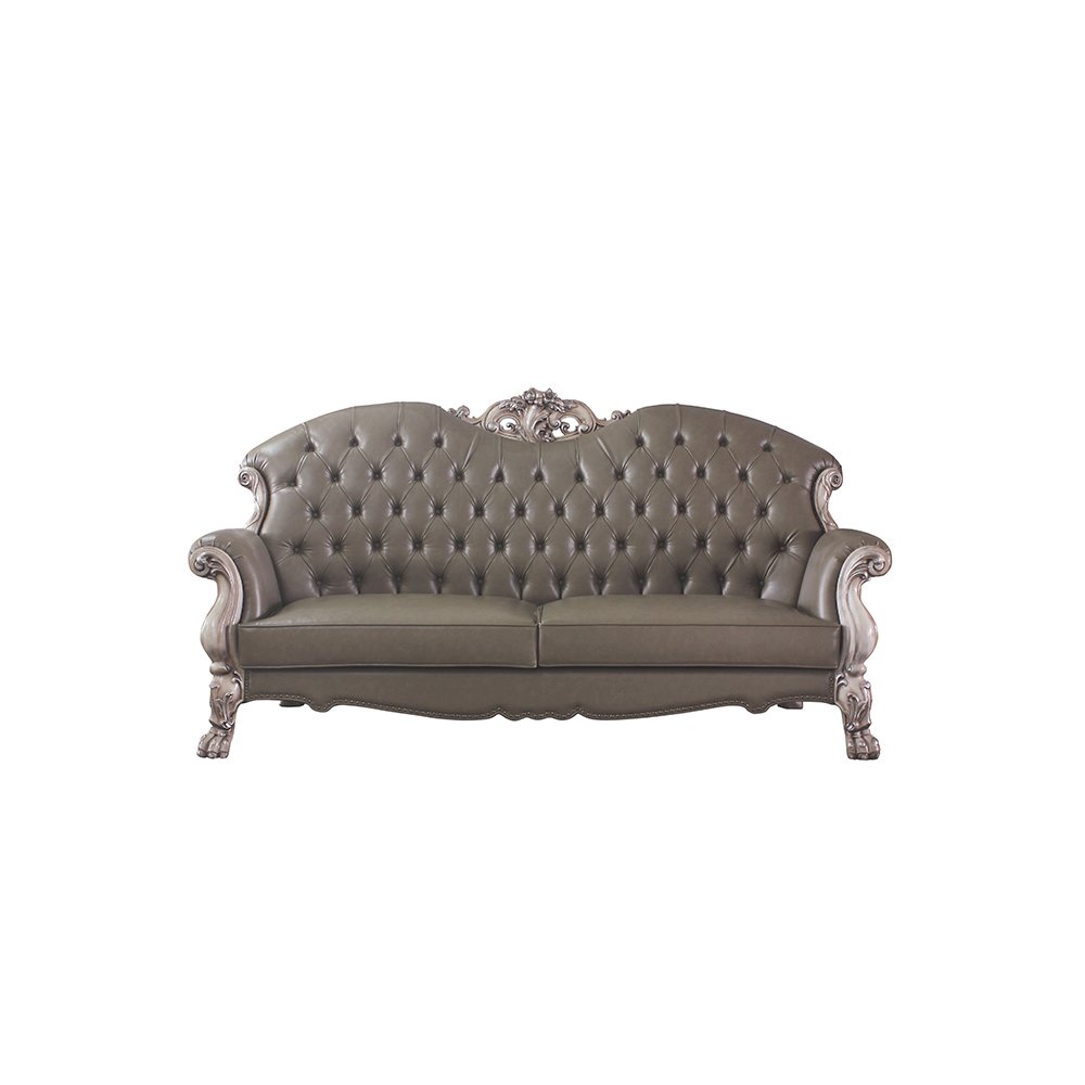 Dresden Sofa w/5 Pillows, Leatherette & Vintage Bone White