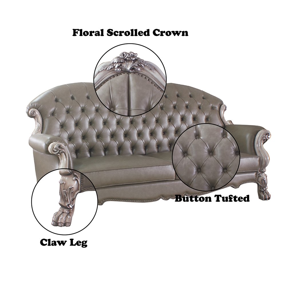 Dresden Sofa w/5 Pillows, Leatherette & Vintage Bone White