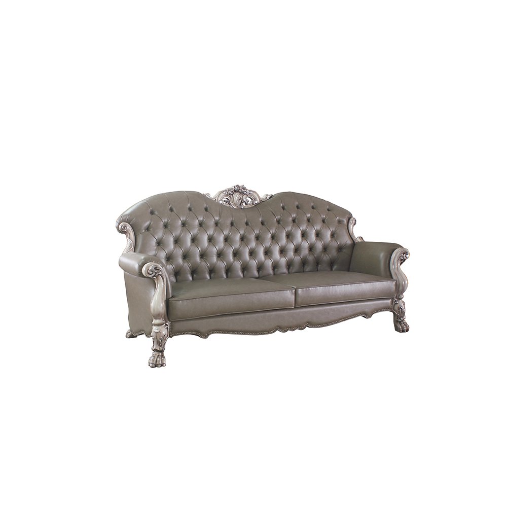 Dresden Sofa w/5 Pillows, Leatherette & Vintage Bone White