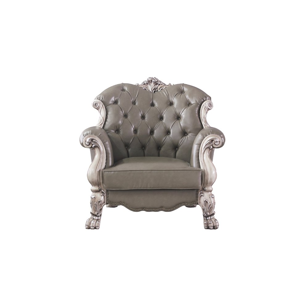 Dresden Chair w/Pillow, Leatherette & Vintage Bone White