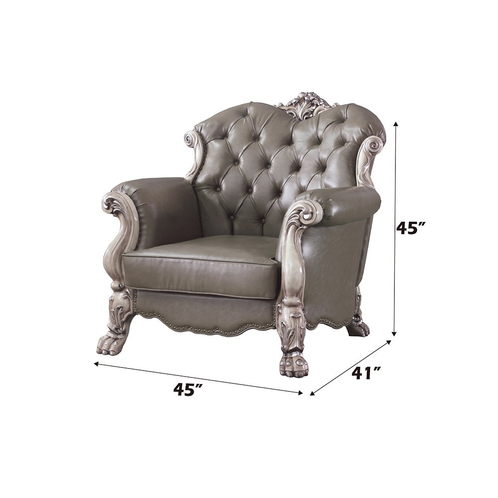 Dresden Chair w/Pillow, Leatherette & Vintage Bone White