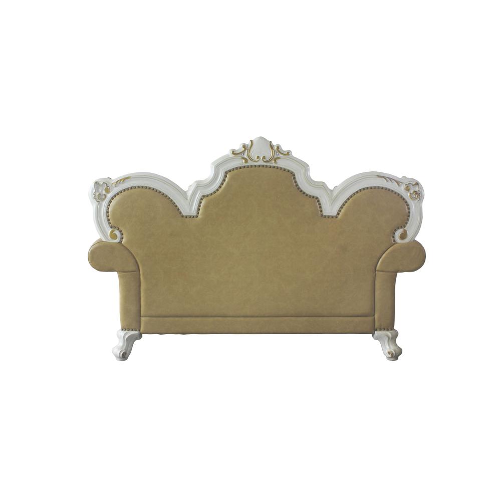 Picardy Loveseat w/3 Pillows, Butterscotch Leatherette & Antique Pearl