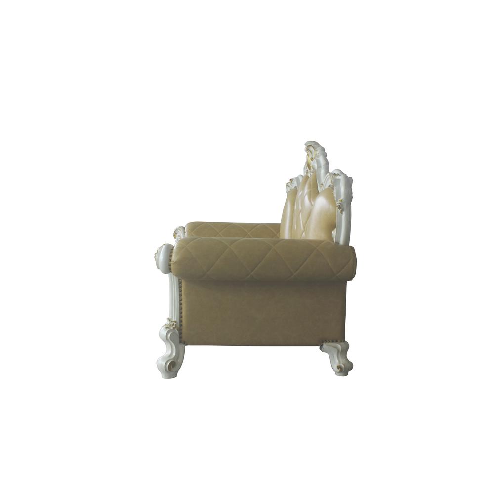 Picardy Loveseat w/3 Pillows, Butterscotch Leatherette & Antique Pearl
