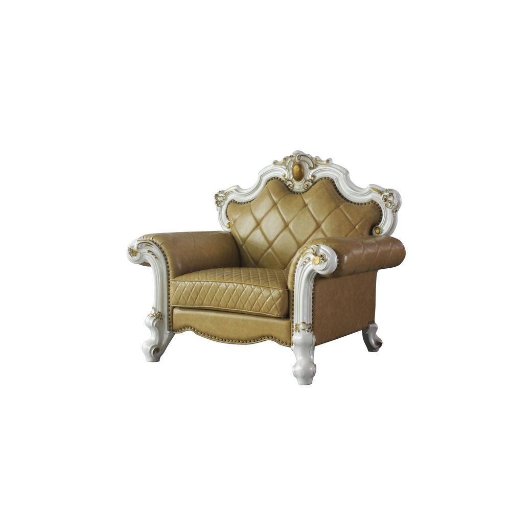 Picardy Chair w/Pillow, Butterscotch Leatherette & Antique Pearl