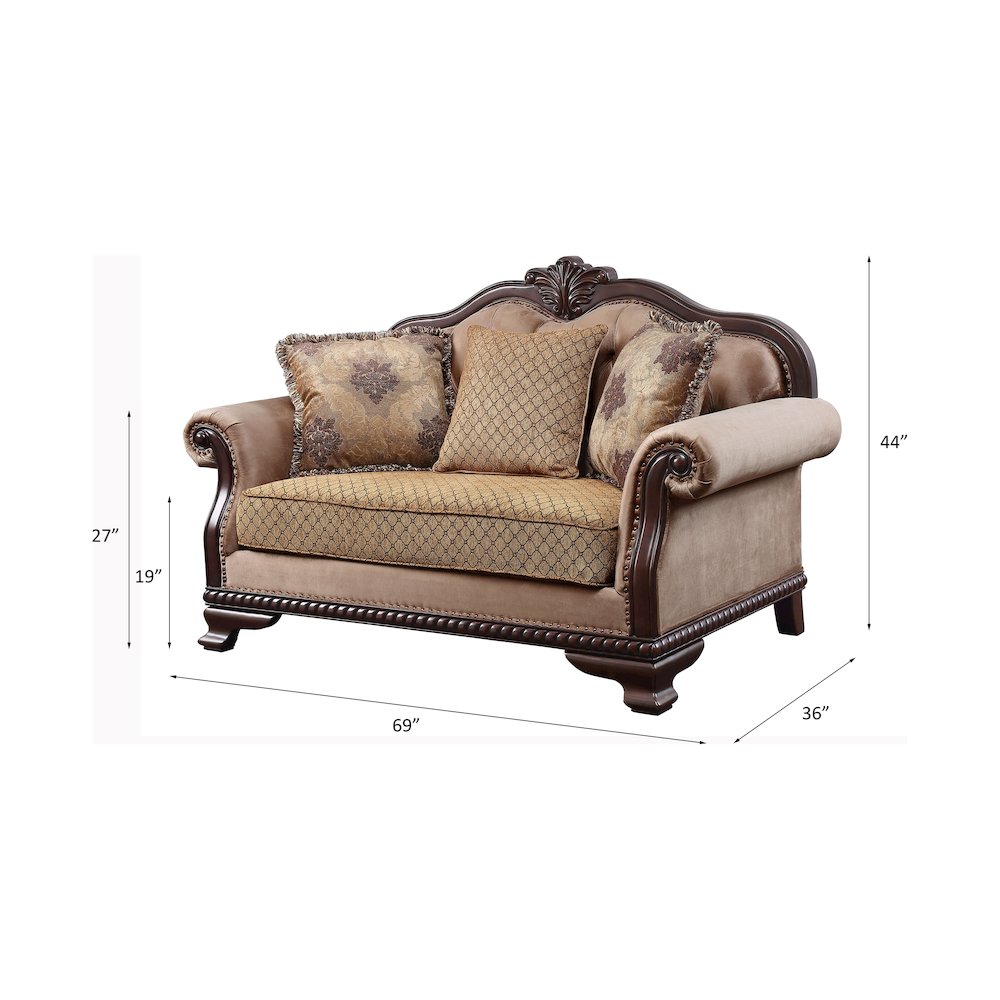 Chateau De Ville Loveseat w/3 Pillows(Same LV01589), Fabric & Espresso