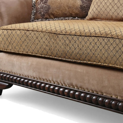 Upholstered Loveseat Sofa with 3 Accent Pillows, Small Couch, Fabric & Espresso