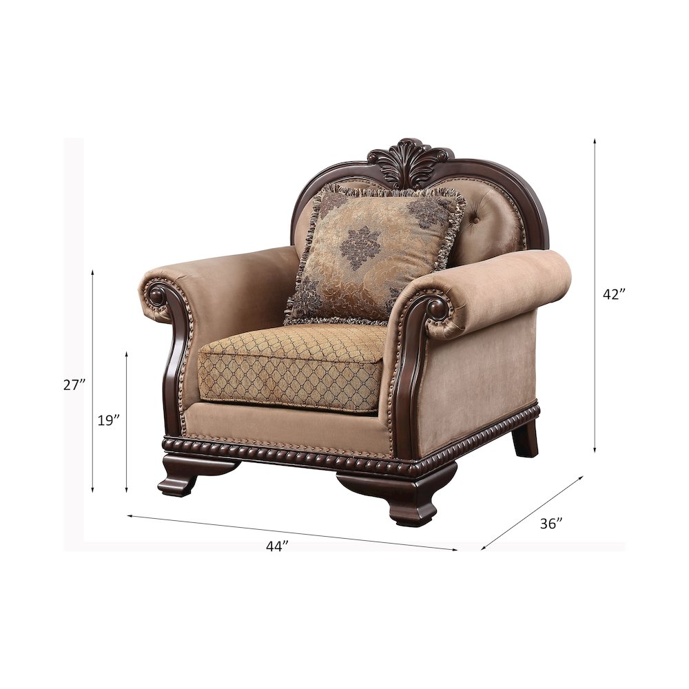 Chateau De Ville Chair w/Pillow(Same LV01590), Fabric & Espresso
