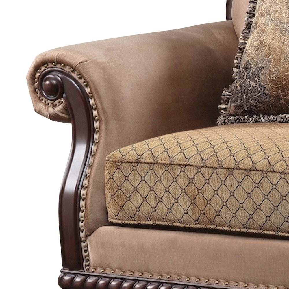 Upholstered Accent Chair with Pillow and Wood-Frame Armchair, Fabric & Espresso