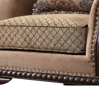 Upholstered Accent Chair with Pillow and Wood-Frame Armchair, Fabric & Espresso