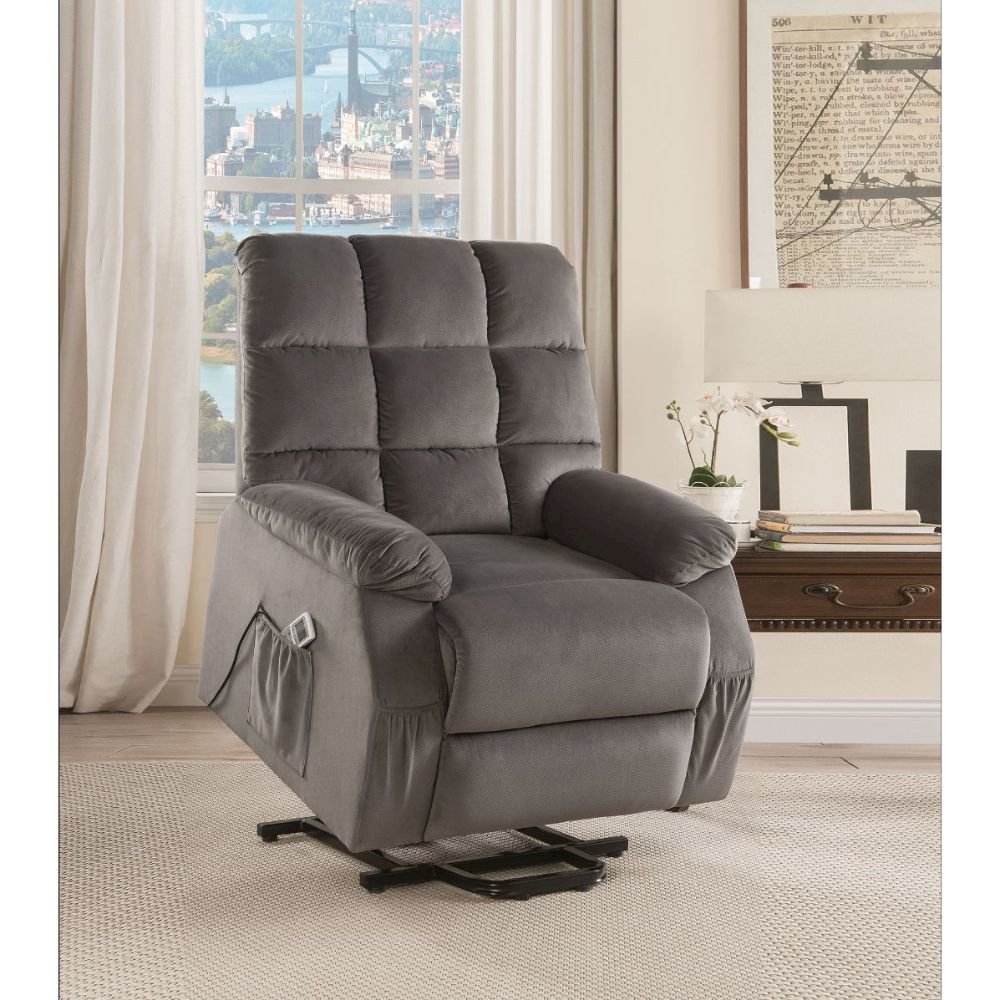 Ipompea Recliner w/Power Lift & Massage, Gray Velvet