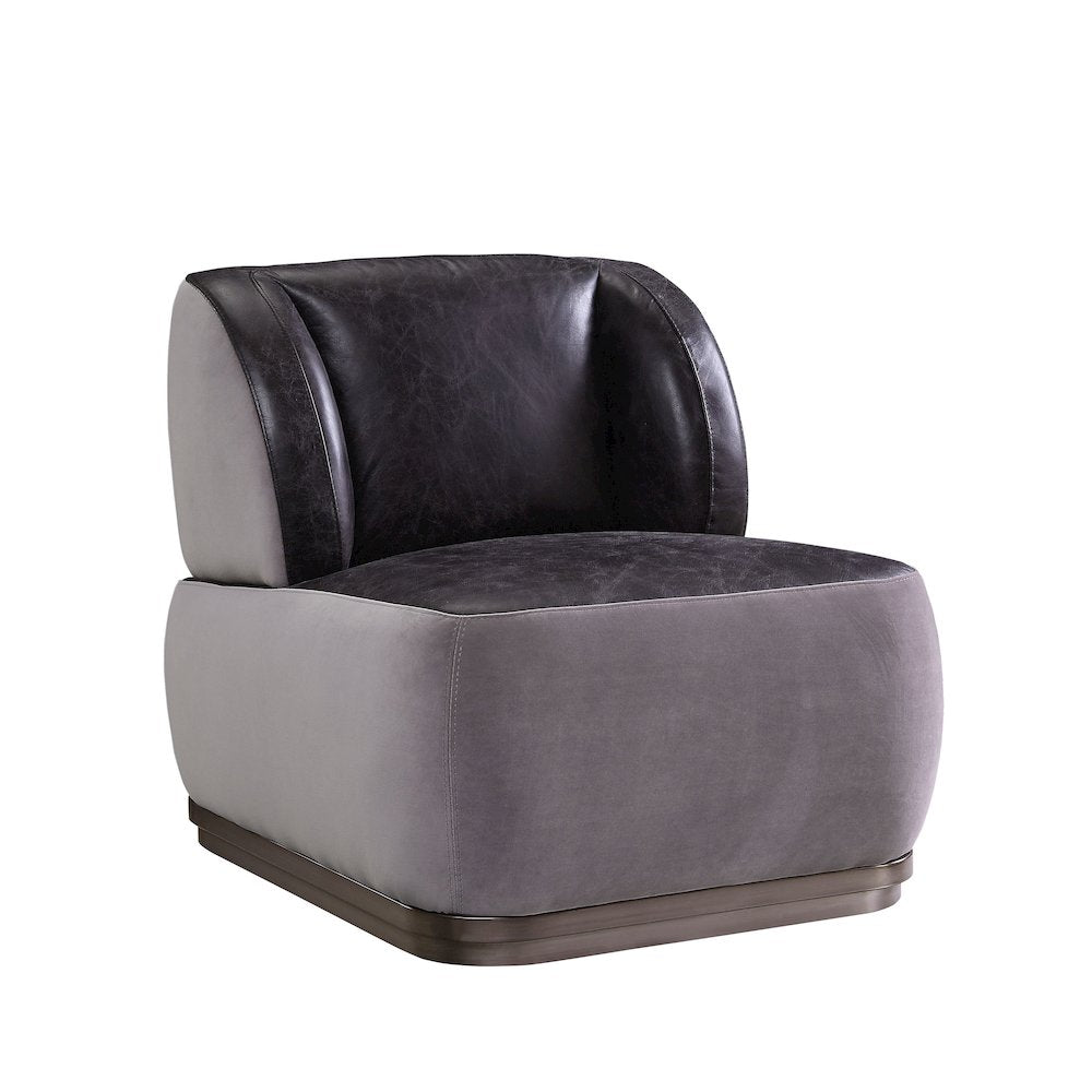Decapree Accent Chair, Antique Slate Top Grain Leather & Gray Velvet