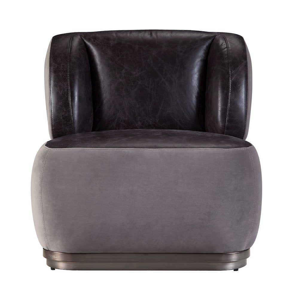 Decapree Accent Chair, Antique Slate Top Grain Leather & Gray Velvet