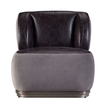 Decapree Accent Chair, Antique Slate Top Grain Leather & Gray Velvet