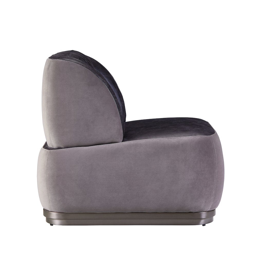 Decapree Accent Chair, Antique Slate Top Grain Leather & Gray Velvet