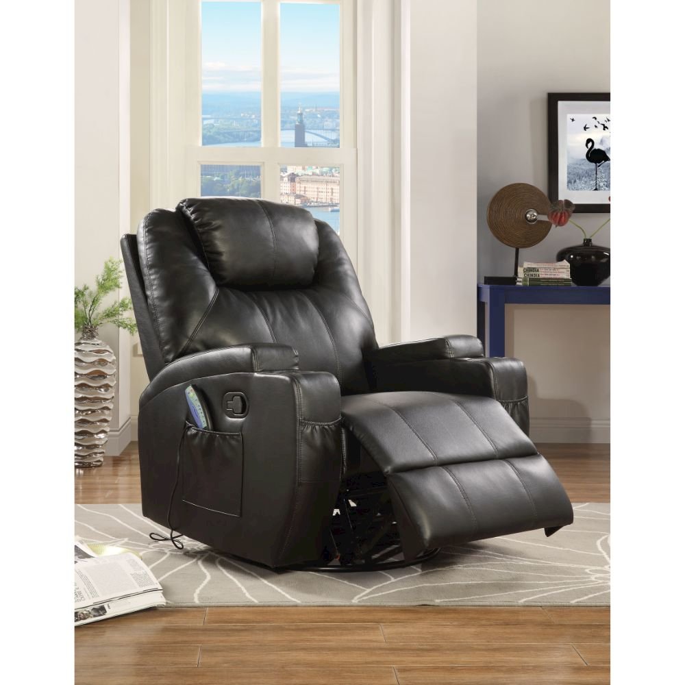 Waterlily Motion Rocker Recliner w/Swivel, Black Leatherette
