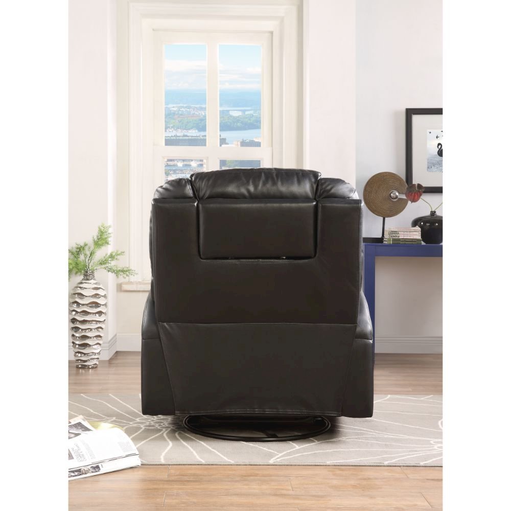 Waterlily Motion Rocker Recliner w/Swivel, Black Leatherette