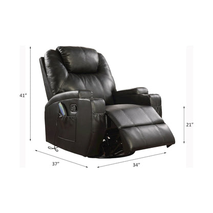 Waterlily Motion Rocker Recliner w/Swivel, Black Leatherette