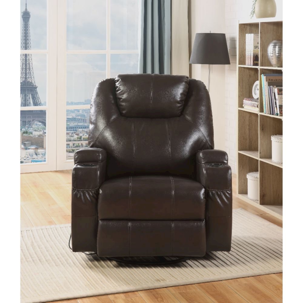 Waterlily Motion Rocker Recliner w/Swivel, Brown Leatherette