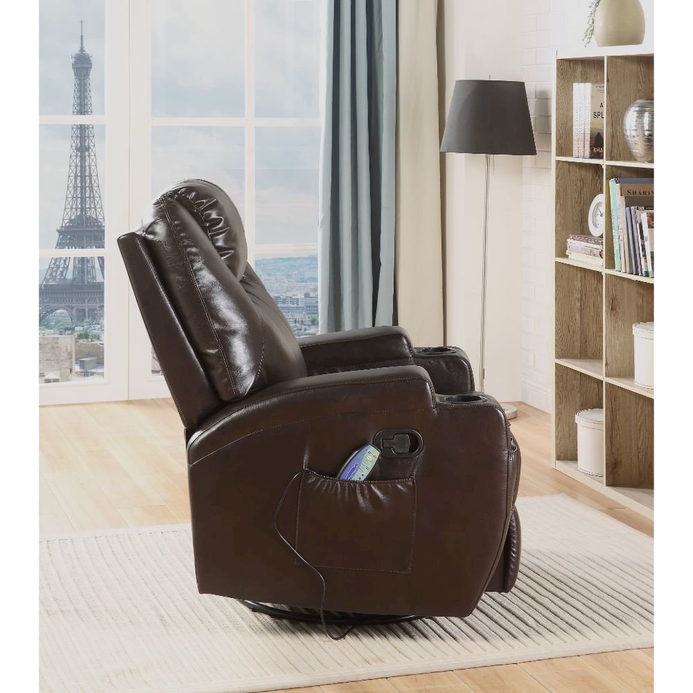 Waterlily Motion Rocker Recliner w/Swivel, Brown Leatherette