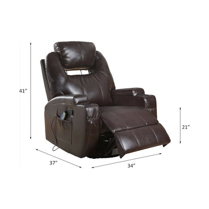 Waterlily Motion Rocker Recliner w/Swivel, Brown Leatherette