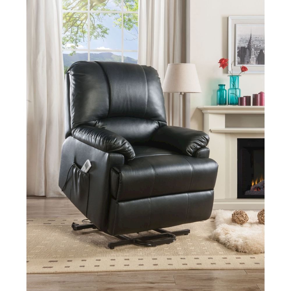 Ixora Recliner w/Power Lift & Massage, Black Leatherette