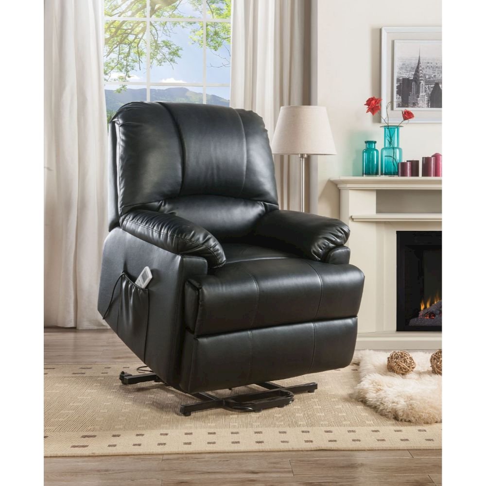 Ixora Recliner w/Power Lift & Massage, Black Leatherette