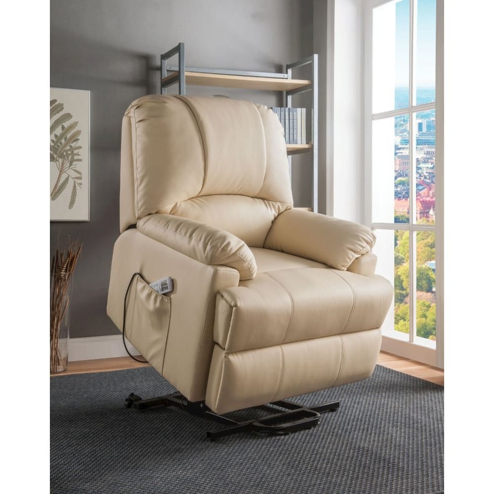 Ixora Recliner w/Power Lift & Massage, Beige Leatherette