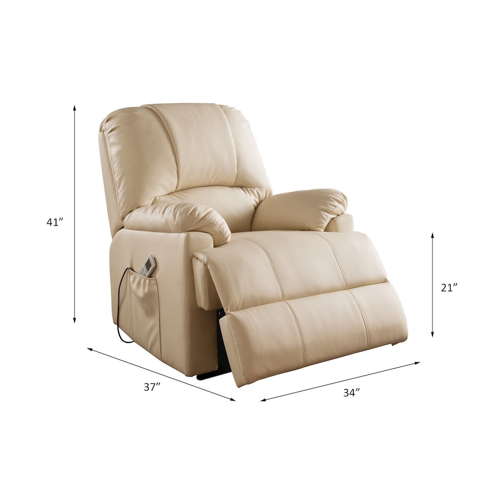 Ixora Recliner w/Power Lift & Massage, Beige Leatherette
