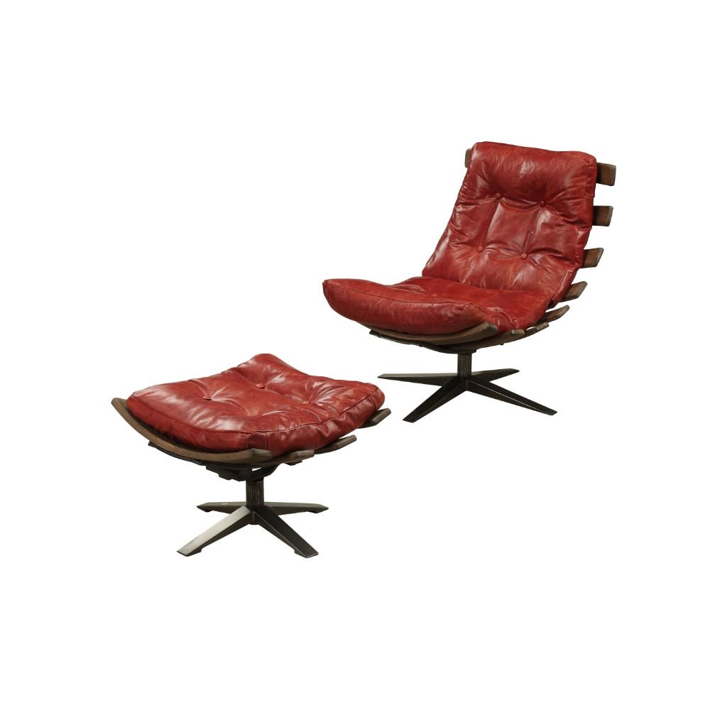 Gandy Chair & Ottoman, Antique Red Top Grain Leather