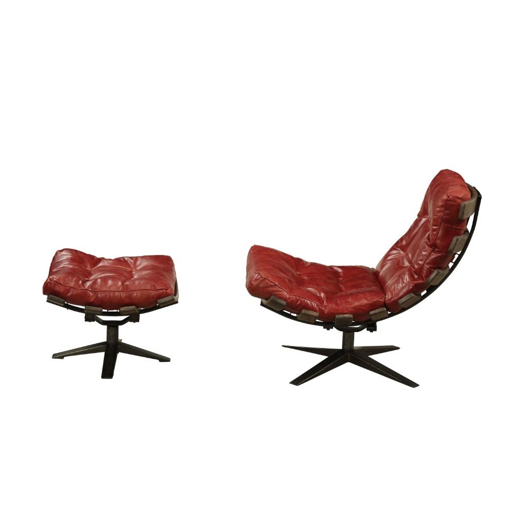 Gandy Chair & Ottoman, Antique Red Top Grain Leather