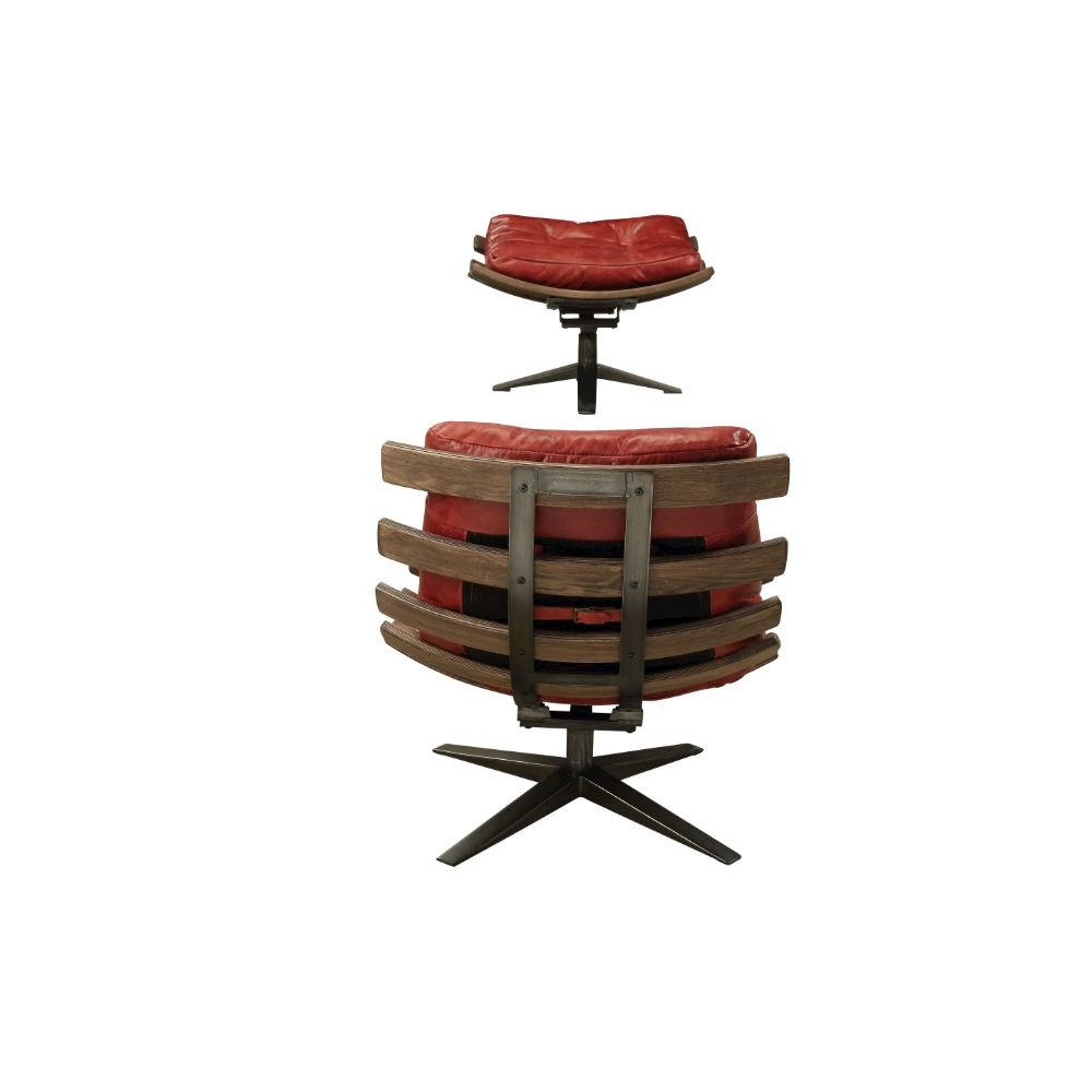 Gandy Chair & Ottoman, Antique Red Top Grain Leather