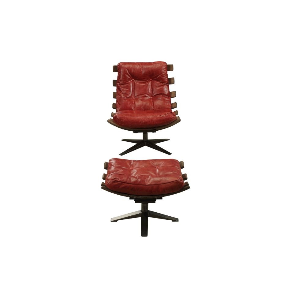 Gandy Chair & Ottoman, Antique Red Top Grain Leather