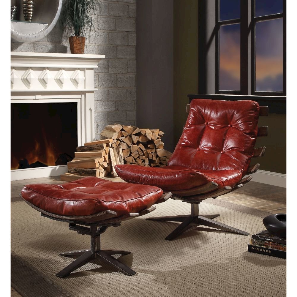 Gandy Chair & Ottoman, Antique Red Top Grain Leather