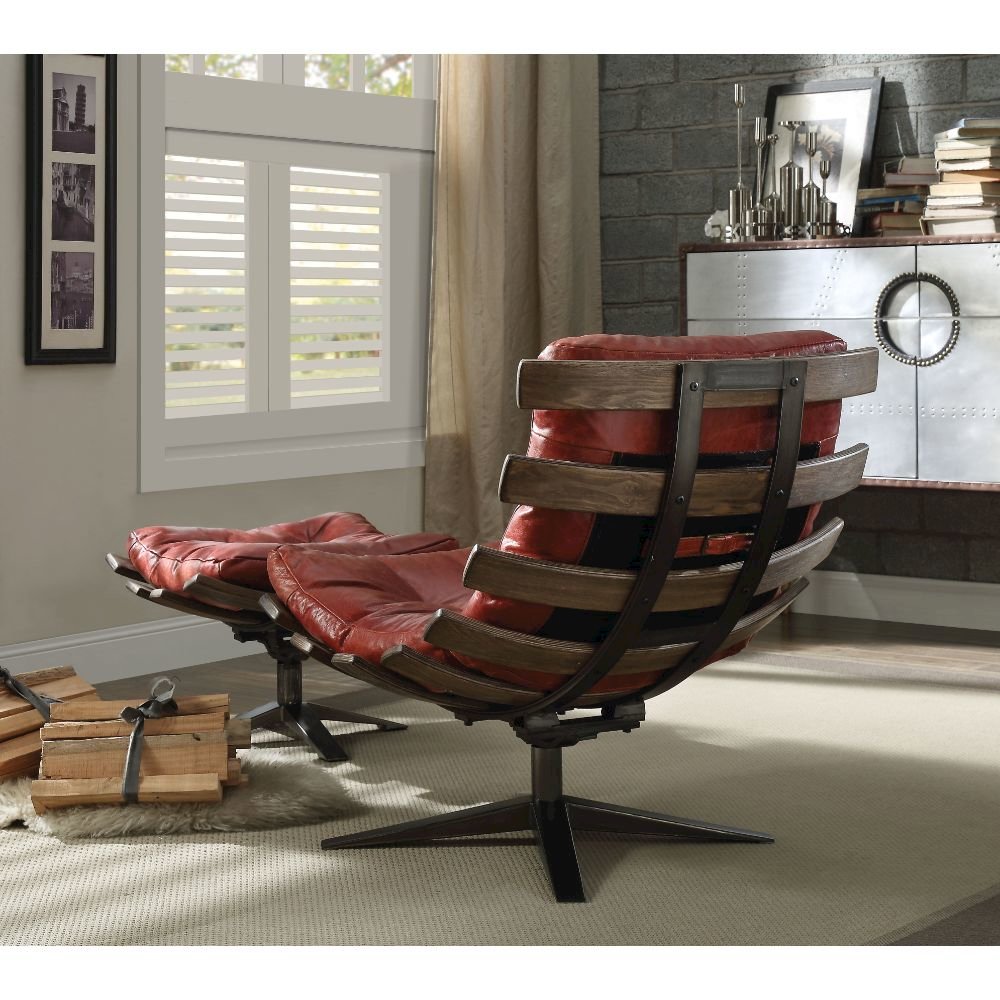 Gandy Chair & Ottoman, Antique Red Top Grain Leather