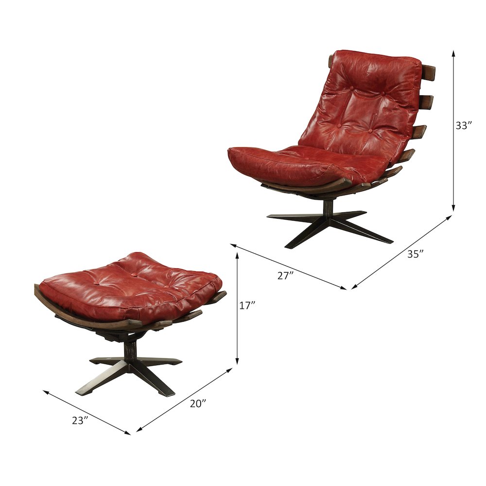 Gandy Chair & Ottoman, Antique Red Top Grain Leather