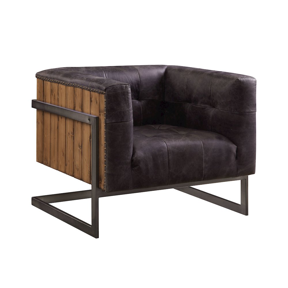 Sagat Accent Chair, Antique Ebony Top Grain Leather & Rustic Oak