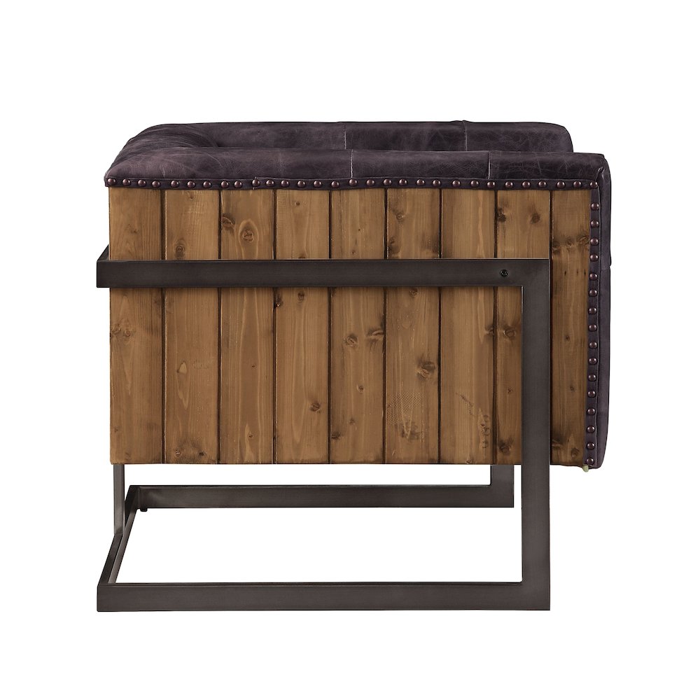 Sagat Accent Chair, Antique Ebony Top Grain Leather & Rustic Oak