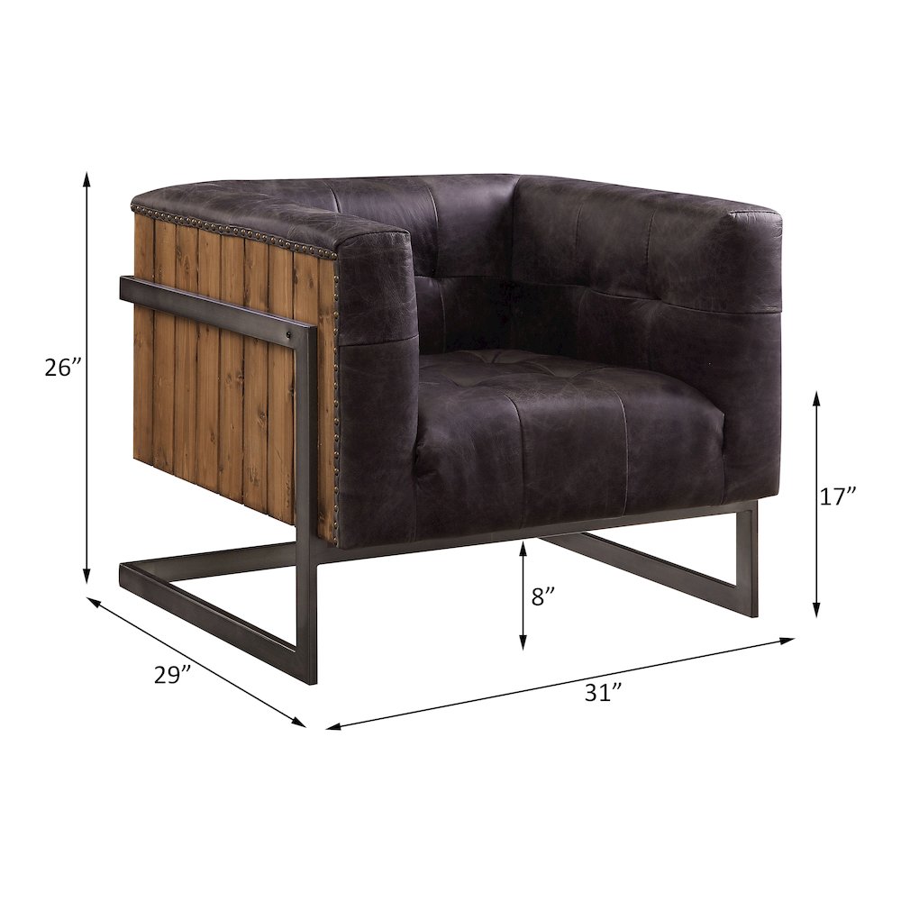 Sagat Accent Chair, Antique Ebony Top Grain Leather & Rustic Oak