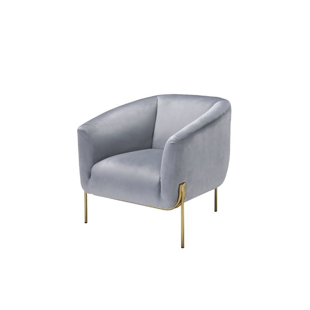 Carlson Accent Chair, Gray Velvet & Gold