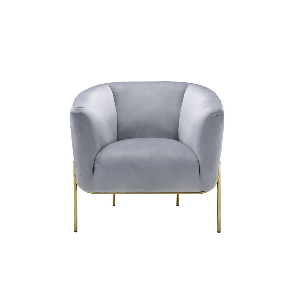 Carlson Accent Chair, Gray Velvet & Gold