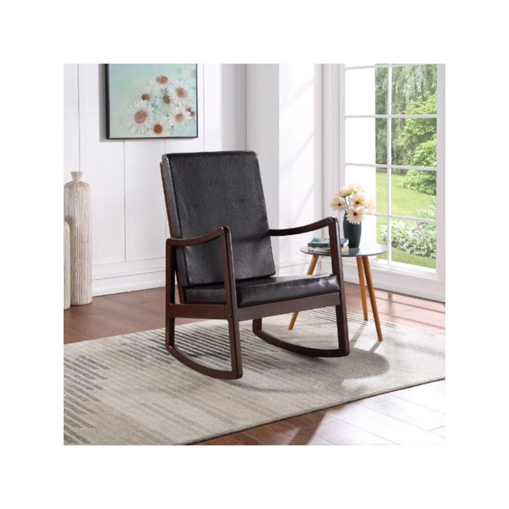 Raina Rocking Chair, Dark Brown Leatherette & Espresso