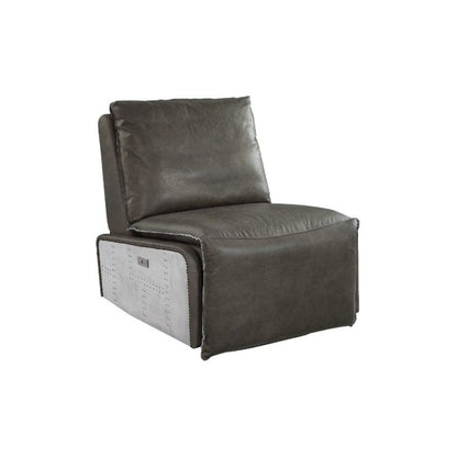 Metier Power Motion Recliner w/USB Port, Gray Top Grain Leather & Aluminum