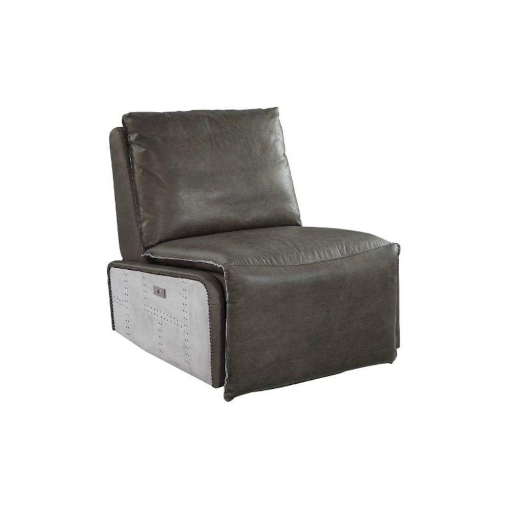 Metier Power Motion Recliner w/USB Port, Gray Top Grain Leather & Aluminum