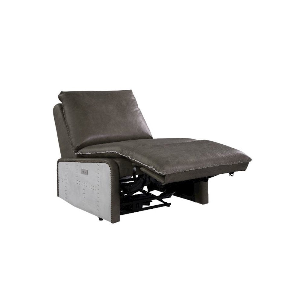 Metier Power Motion Recliner w/USB Port, Gray Top Grain Leather & Aluminum